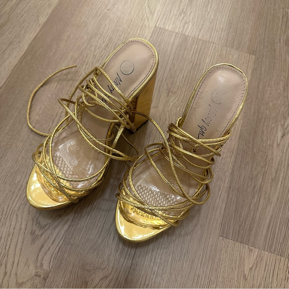 Nasty Gal Gold Lace-Up Heels